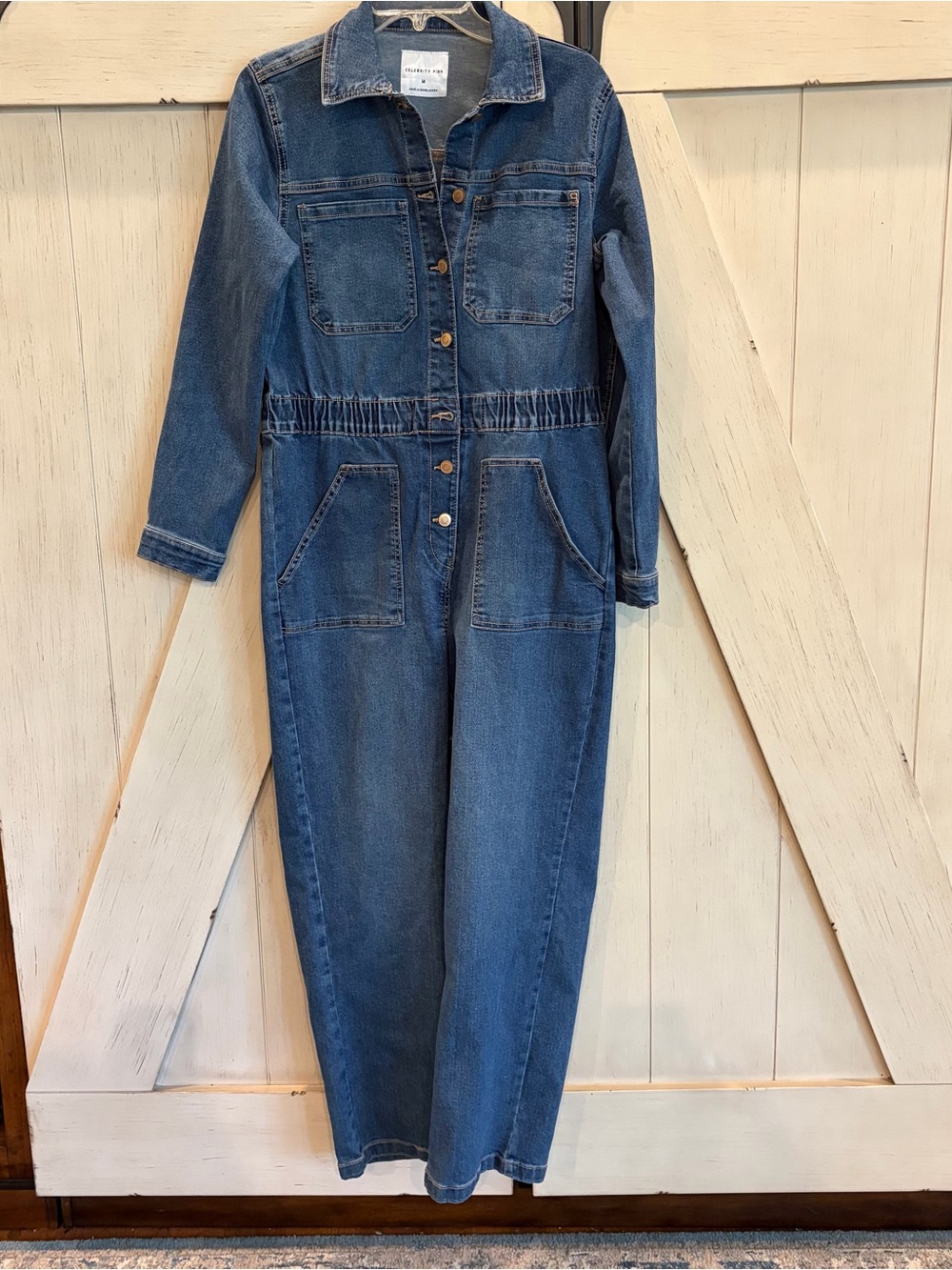 Celebrity Pink Blue Denim Women's Jumpsuit Overalls Size Medium